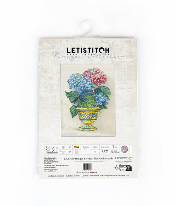 LetiStitch Cross Stitch Kit - Hydrangea Blooms, L8065 Cross Stitch Kits - HobbyJobby
