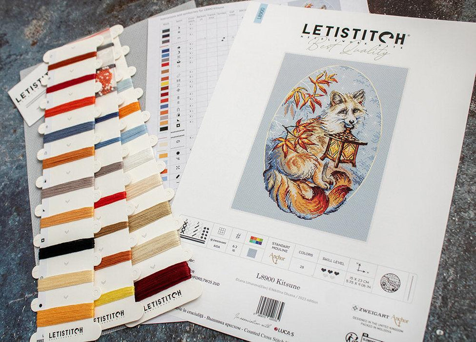LetiStitch Cross Stitch Kit - Kitsune, L8900 Cross Stitch Kits - HobbyJobby
