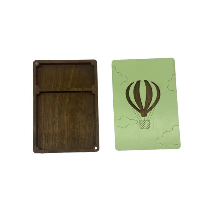 WOODEN BOX. SCISSORS CASE "GREEN BALLOON" KF057/15
