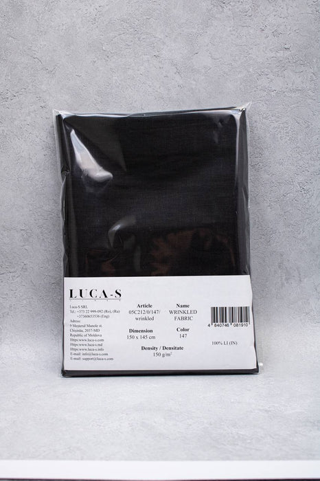 Luca-S Natural Pure 100% Linen Wrinkled Fabric Black Color