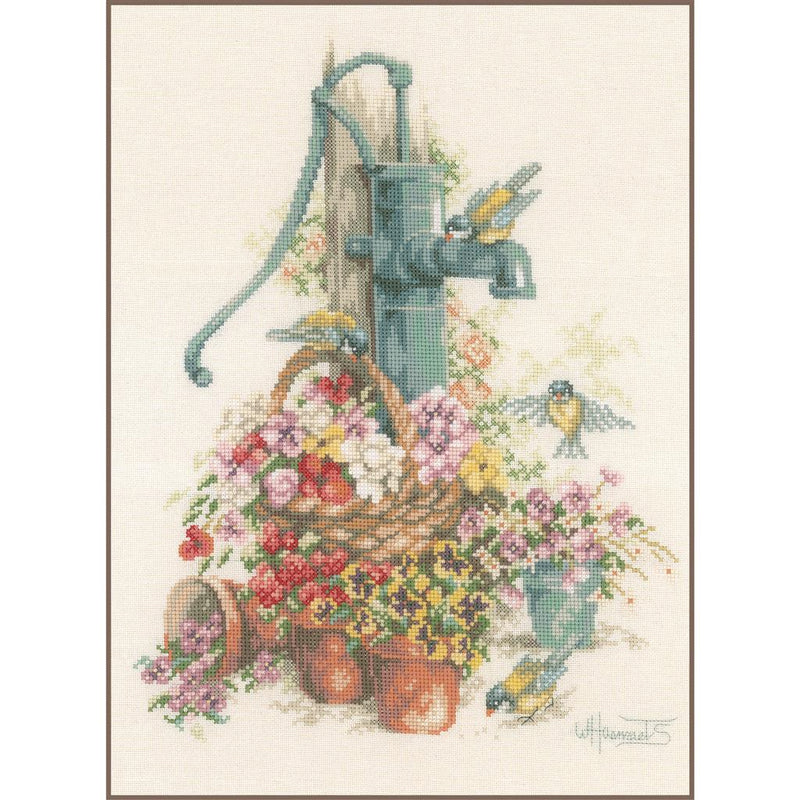 Counted Cross Stitch Kit Lanarte - Birds At The Water Pump