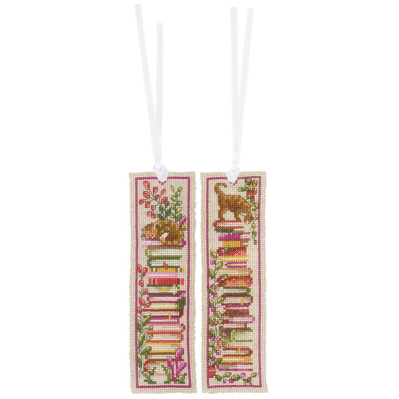 Bookmark Kit Vervaco - Cats on book piles set of 2