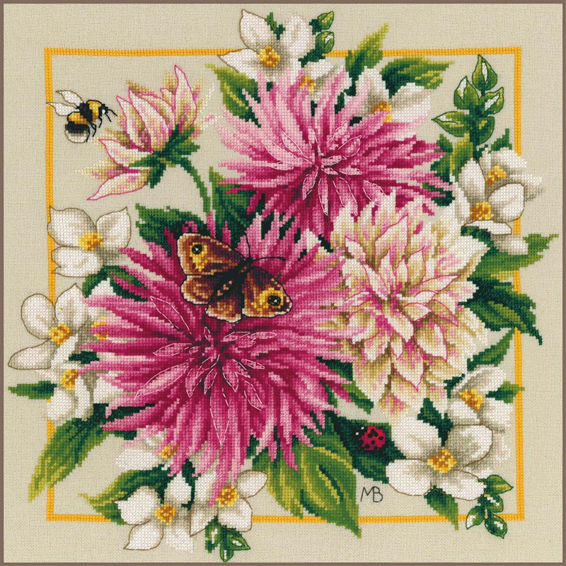Counted Cross Stitch Kit Lanarte - Pink Silk Dahlia