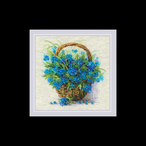 Riolis Cross Stitch Kit "Forget Me Nots in a Basket" Riolis Cross Stitch Kits - HobbyJobby