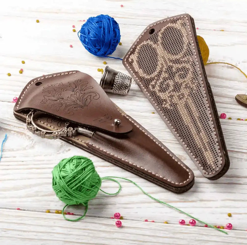 Scissor Case Needlecraft Kit - Leather Scissor Case Wonderland Crafts Scissor Cases - HobbyJobby