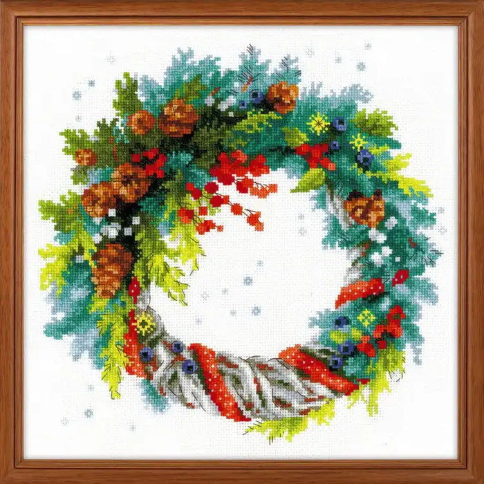 Cross Stitch Kit Riolis - WREATH WITH BLUE SPRUCE 1603