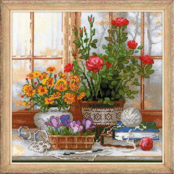 Cross Stitch Kit Riolis - CROCUSES ON THE WINDOWSILL SR1763