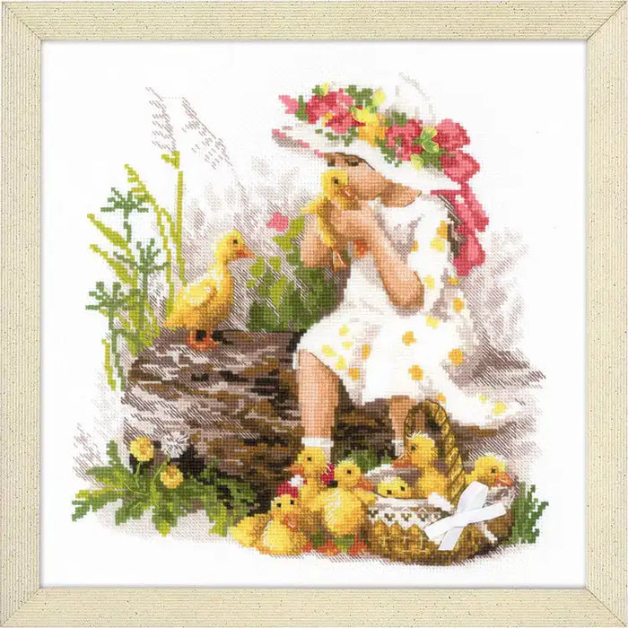 Cross Stitch Kit Riolis - GIRL WITH DUCKLINGS SR1781