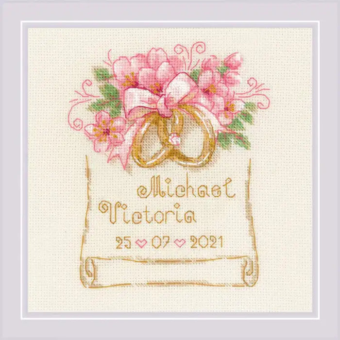 Cross Stitch Kit Riolis - WEDDING METRIC WEDDING RINGS SR1926