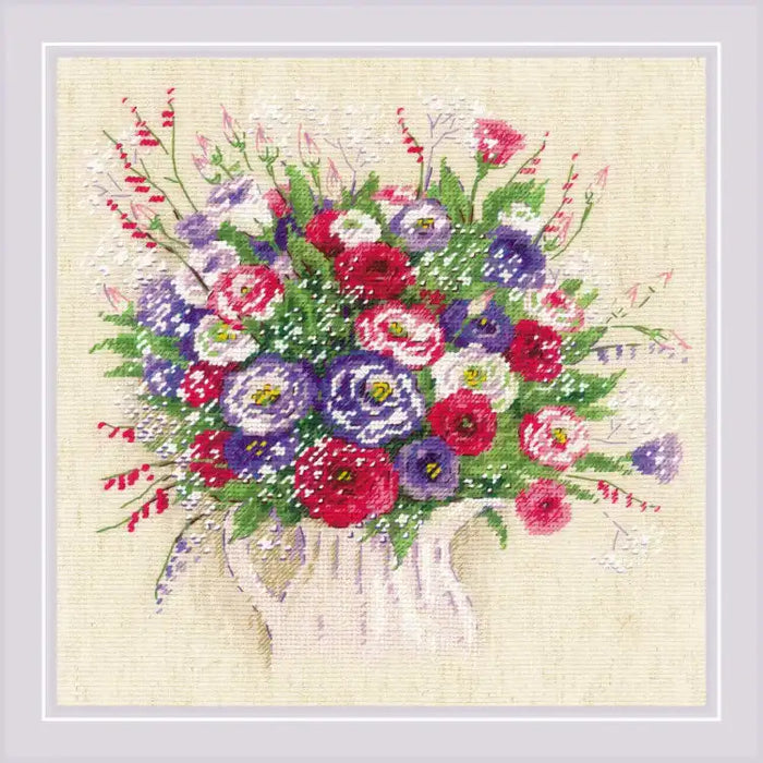 Cross Stitch Kit Riolis - BOUQUET WITH EUSTOMA AND GYPSOPHILA SR1947