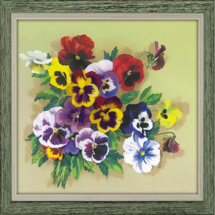 Cross Stitch Kit Riolis - PANSIES. SATIN STITCH SRPT-0059