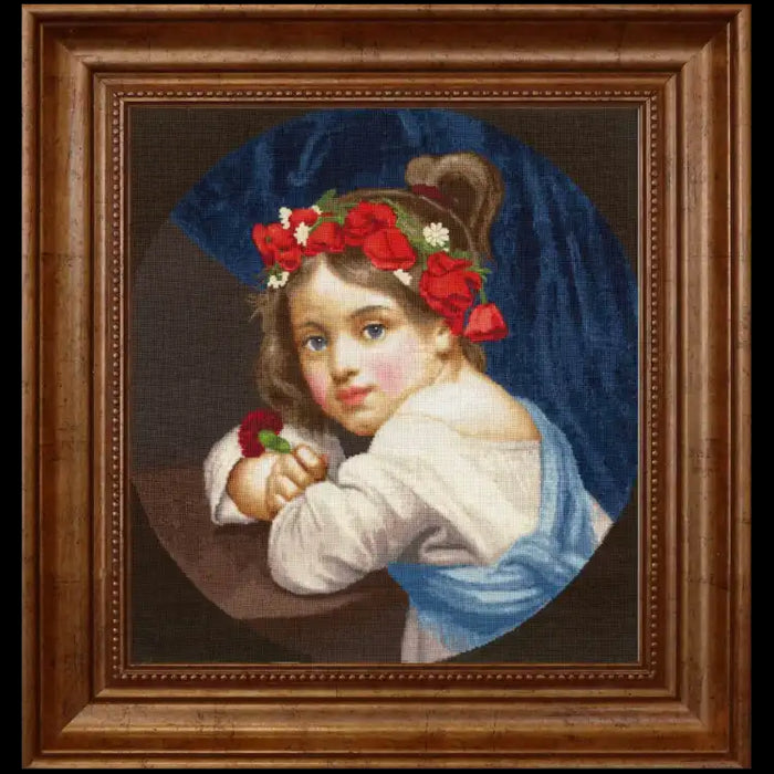 CROSS STITCH KIT A GIRL IN A POPPY WREATH WITH A CARNATION IN HER HAND (MARIUCCIA). 1819 S/MK109