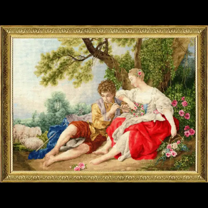 CROSS STITCH KIT THE SHEPHERD PLAYING THE FLUTE TO THE SHEPHERDESS S/MK111