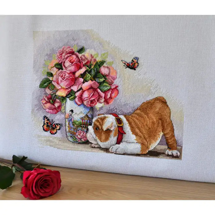 Cross Stitch Kit Merejka - BULLDOG & BUTTERFLIES SK94