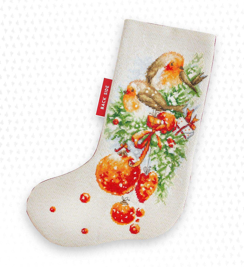 Christmas Stocking Luca-S - Birds on a fir tree Cross Stitch Stockings - HobbyJobby