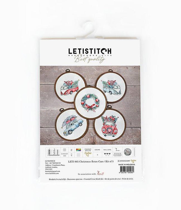 Cross Stitch Kit LetiStitch - Christmas Retro Cars / Kit of 5, Leti965 - HobbyJobby