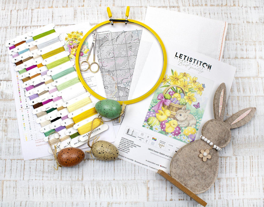 Cross Stitch Kit LetiStitch - Easter Rabbit and Chicks, L8033 Cross Stitch Kits - HobbyJobby