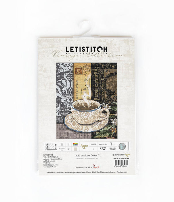 Cross Stitch Kit LetiStitch -  Lion Coffee C - HobbyJobby