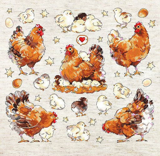 Cross Stitch Kit LETISTITCH - Pied Hens, L8819 Cross Stitch Kits - HobbyJobby