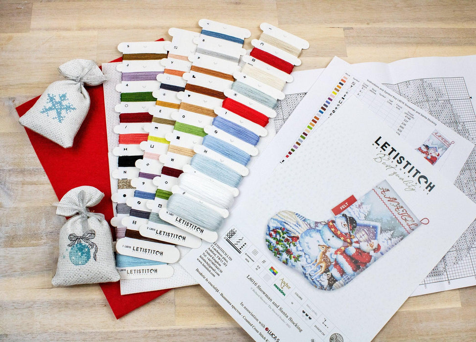 Cross Stitch Kit LetiStitch - Snowman and Santa Stocking - HobbyJobby
