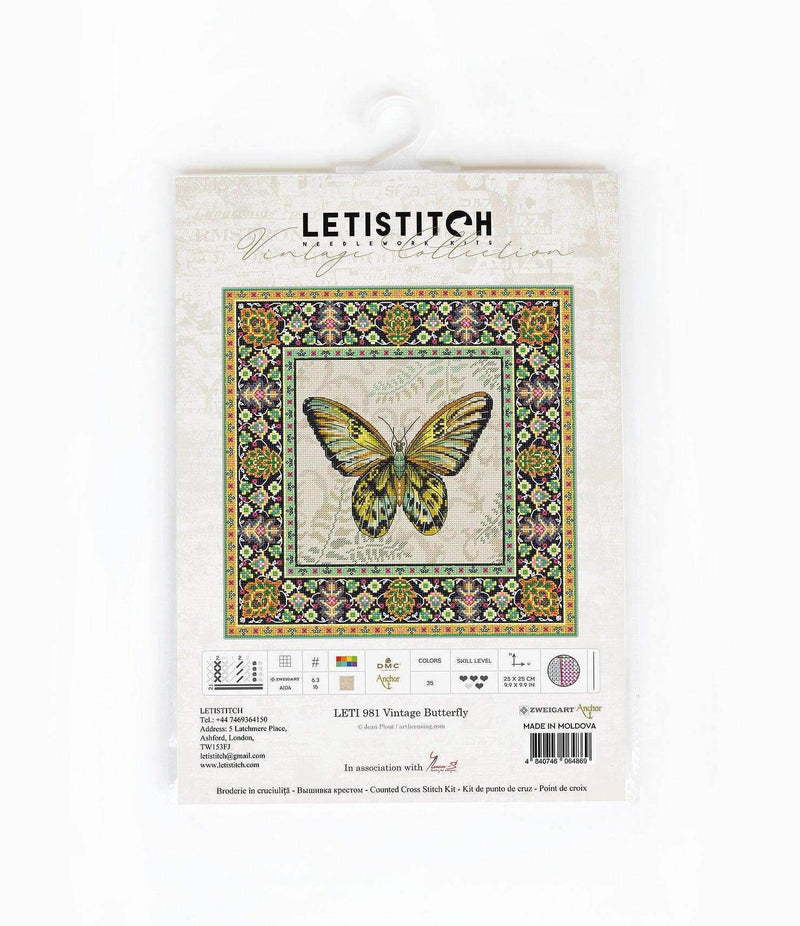 Cross Stitch Kit LetiStitch - Vintage Butterfly - HobbyJobby