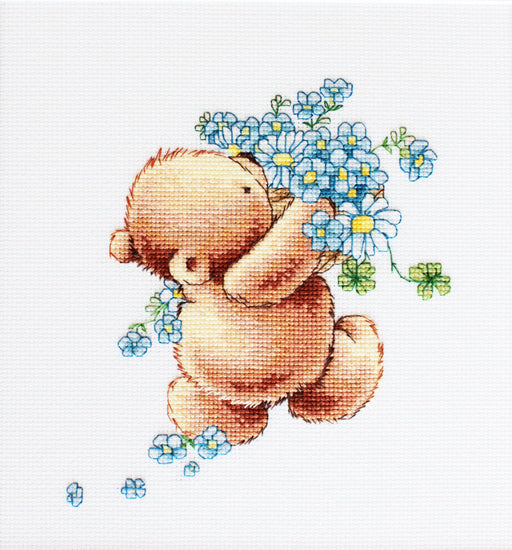 Cross Stitch Kit Luca-S - B1052, Bear with Forget-me-not Flower - HobbyJobby