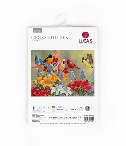 Cross Stitch Kit Luca-S - Backyard Birds with Daylilies, BU5024 Cross Stitch Kits - HobbyJobby