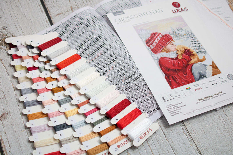 Cross Stitch Kit Luca-S - Girl Kissing Puppy, BU5027 Cross Stitch Kits - HobbyJobby