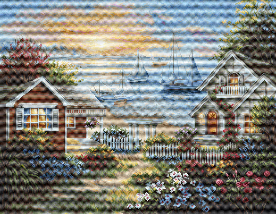 Cross Stitch Kit Luca-S, Gold Collection - B619, Tranquil Seafront Cross Stitch Kits - HobbyJobby