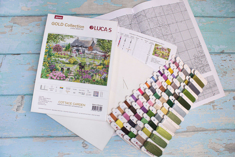 Cross Stitch Kit Luca-S GOLD - Cottage Garden, B2412 Cross Stitch Kits - HobbyJobby