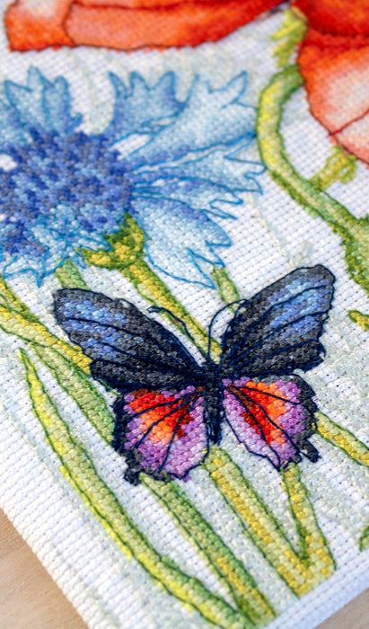 Cross Stitch Kit Luca-S - Poppies and Butterflies, BU4018 - HobbyJobby
