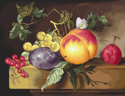 Cross Stitch Kit Luca-S - Still life with peach and grapes, B593 - HobbyJobby