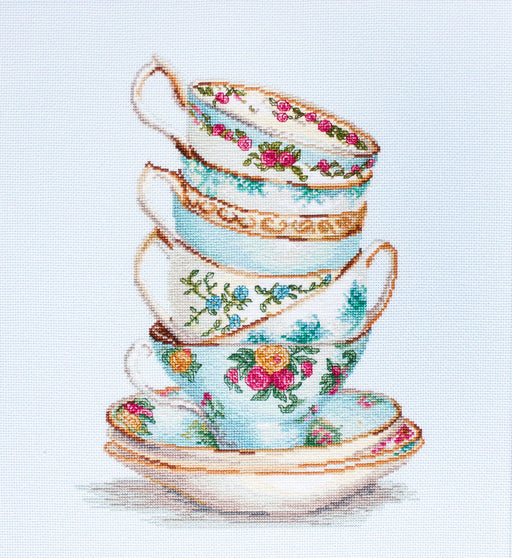 Cross Stitch Kit Luca-S - Turquoise Themed Tea Cups, B2325 - HobbyJobby