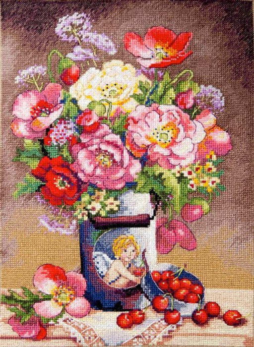 Cross Stitch Kit Merejka - Cupid's Flowers, K-91 Cross Stitch Kits - HobbyJobby