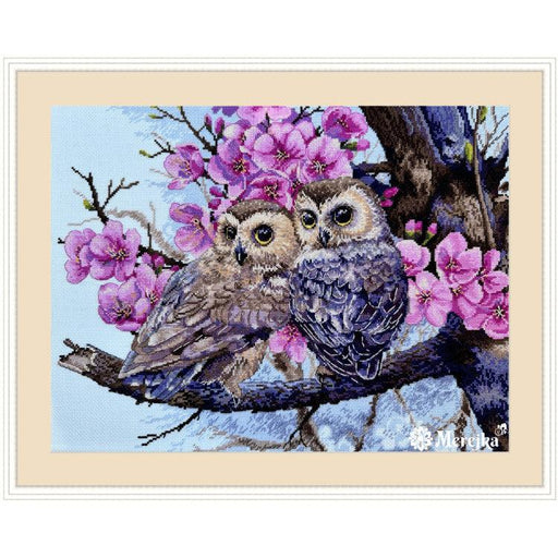 Cross Stitch Kit Merejka - Two Owls In Spring Blossom Cross Stitch Kits - HobbyJobby
