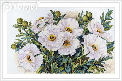 Cross Stitch Kit Merejka - White Flowers, K-118 Cross Stitch Kits - HobbyJobby