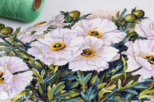 Cross Stitch Kit Merejka - White Flowers, K-118 Cross Stitch Kits - HobbyJobby