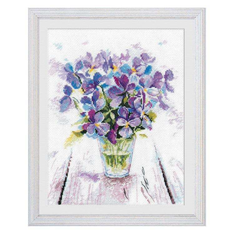 Cross Stitch Kit Oven - Blue Violets, S1006 Oven Cross Stitch Kits - HobbyJobby