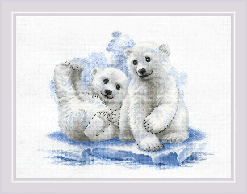 Cross Stitch Kit Riolis - Bear Cubs on Ice, R2043 Cross Stitch Kits - HobbyJobby