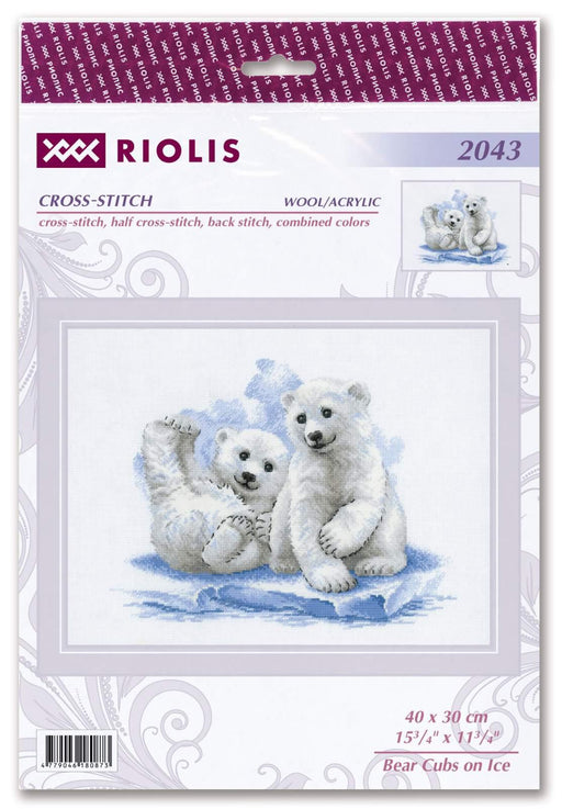 Cross Stitch Kit Riolis - Bear Cubs on Ice, R2043 Cross Stitch Kits - HobbyJobby
