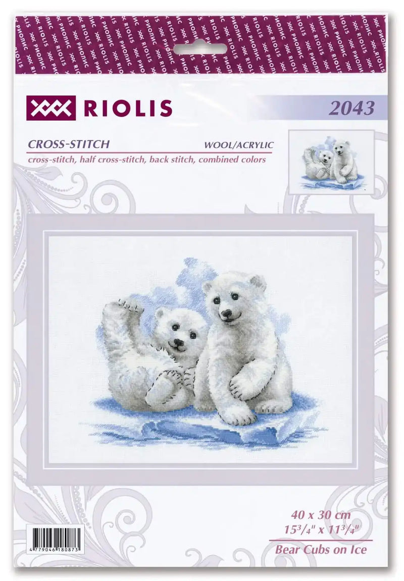 Cross Stitch Kit Riolis - Bear Cubs on Ice, R2043 Cross Stitch Kits - HobbyJobby