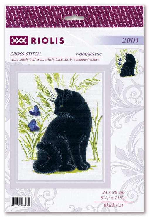 Cross Stitch Kit Riolis - Black Cat, R2001 Cross Stitch Kits - HobbyJobby