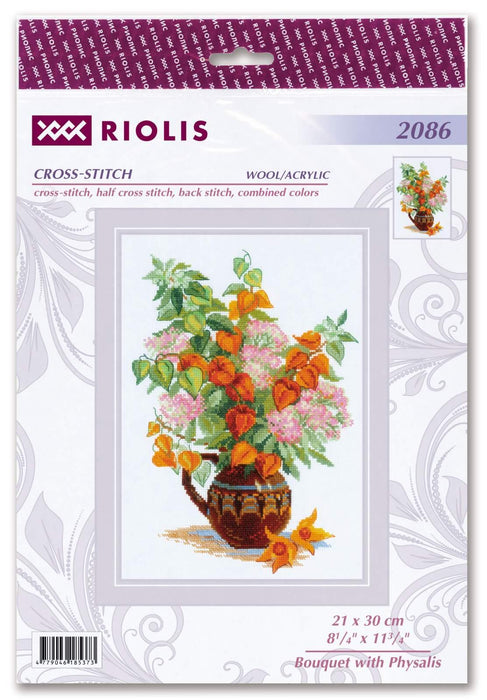 Cross Stitch Kit Riolis - Bouquet with Physalis, R2086 Cross Stitch Kits - HobbyJobby