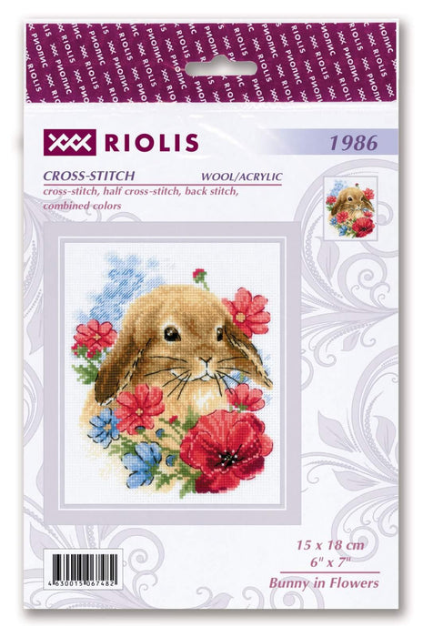 Cross Stitch Kit Riolis - Bunny in Flowers, R1986 Cross Stitch Kits - HobbyJobby