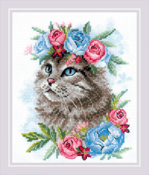 Cross Stitch Kit Riolis - Cat in Flowers, R2088 Cross Stitch Kits - HobbyJobby