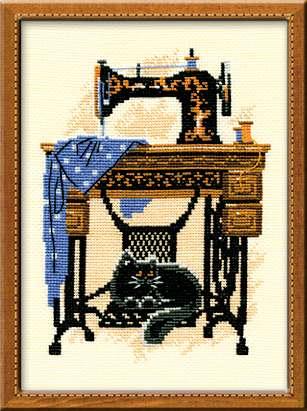 Cross Stitch Kit Riolis - Cat with Sewing Machine, R857 Cross Stitch Kits - HobbyJobby