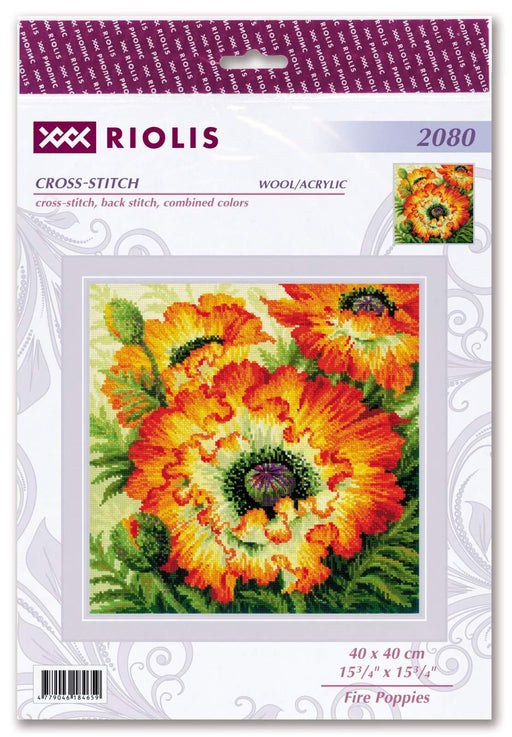 Cross Stitch Kit Riolis - Fire Poppies, R2080 Cross Stitch Kits - HobbyJobby