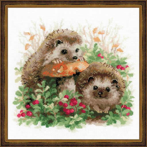 Cross Stitch Kit Riolis - Hedgehogs in Lingonberries, R1469 Cross Stitch Kits - HobbyJobby