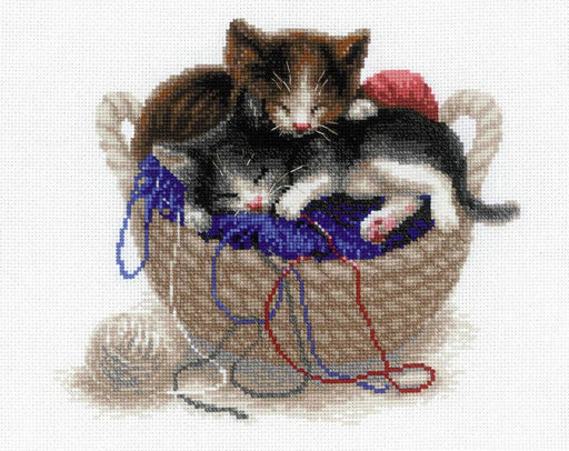 Cross Stitch Kit Riolis - Kittens in a Basket, R1724 Cross Stitch Kits - HobbyJobby