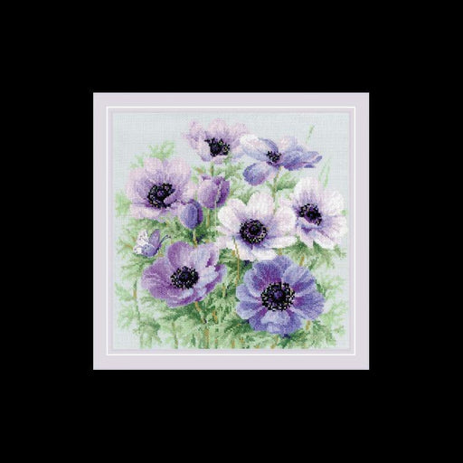 Cross Stitch Kit Riolis - "Purple Anemones" Riolis Cross Stitch Kits - HobbyJobby